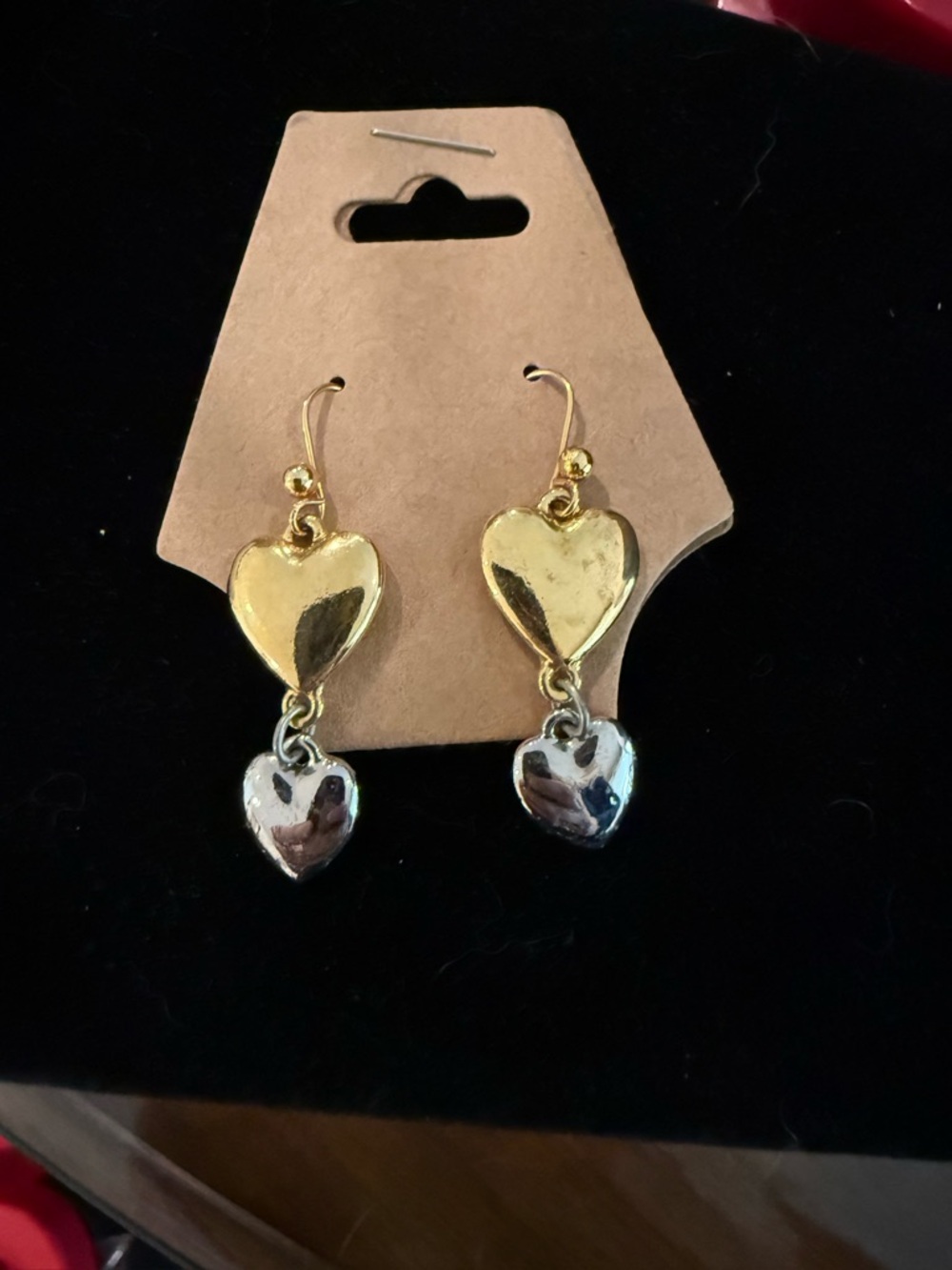Gold and Silver Heart Drop Earrings - Women Jewelry